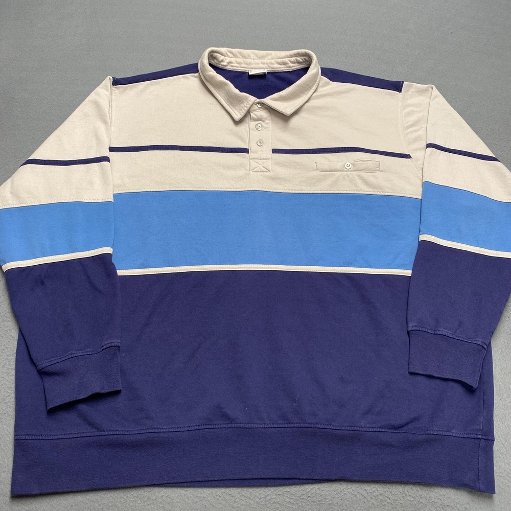 Haband Casual Joe Polo Shirt Mens 3XL Navy Beige‎ Blue Colorblock Long Sleeve